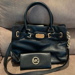 Women’s Michael Kors Black Leather Satchel Bag and Matching Wallet